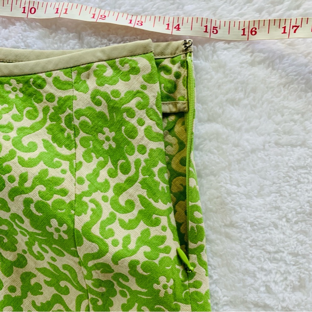 J. Crew Lime Green Beige Floral Linen Cotton Business Casual Skirt | Size 4 - Picture 3 of 6